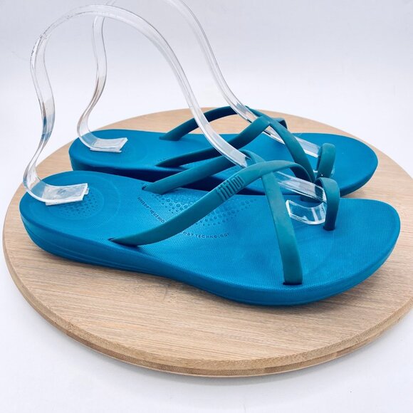 FitFlop Shimma Sandals Womens 7 Blue Rubber Slip On Recovery Slides - Picture 1 of 11